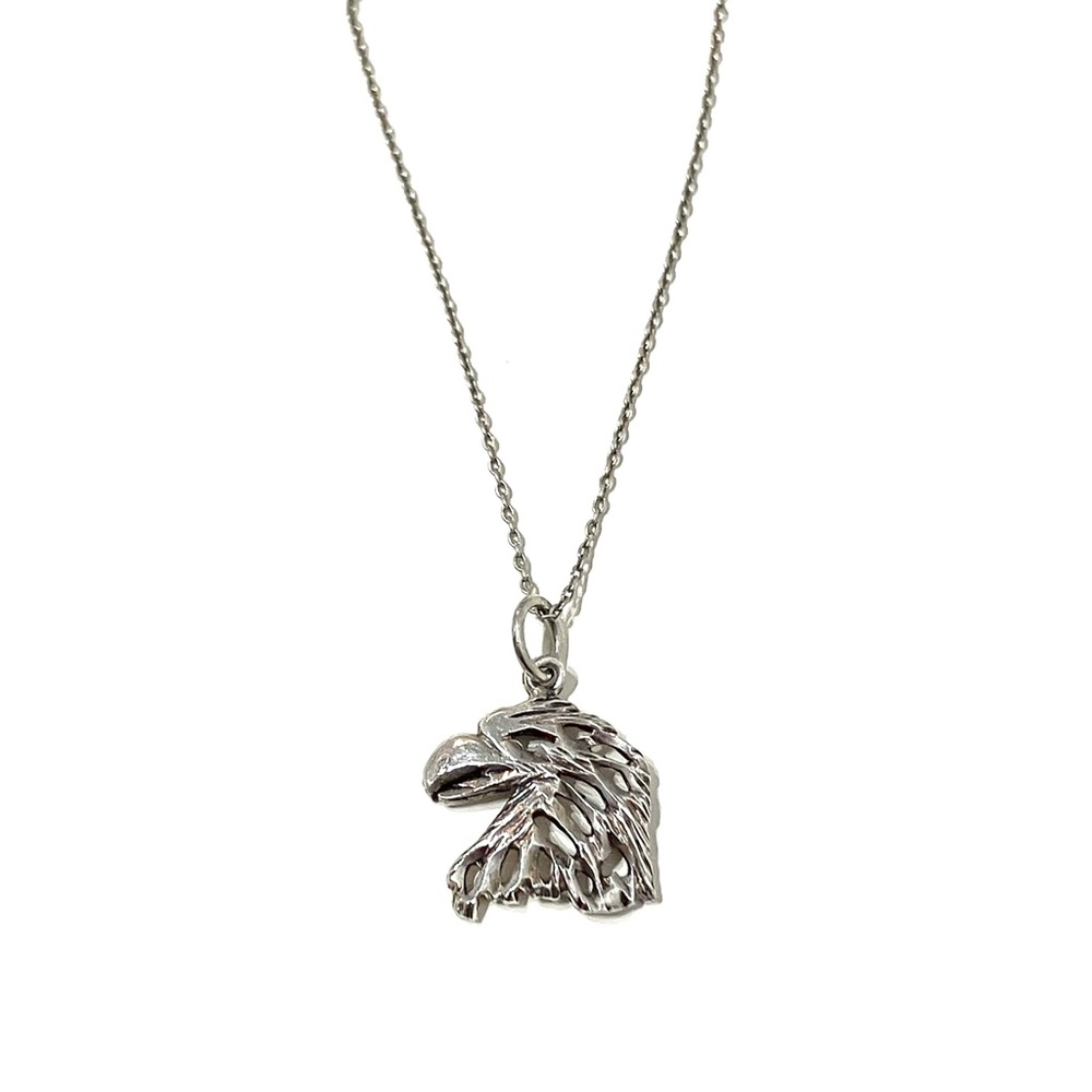 Vintage Sterling Silver Eagle Head Pendant Necklace